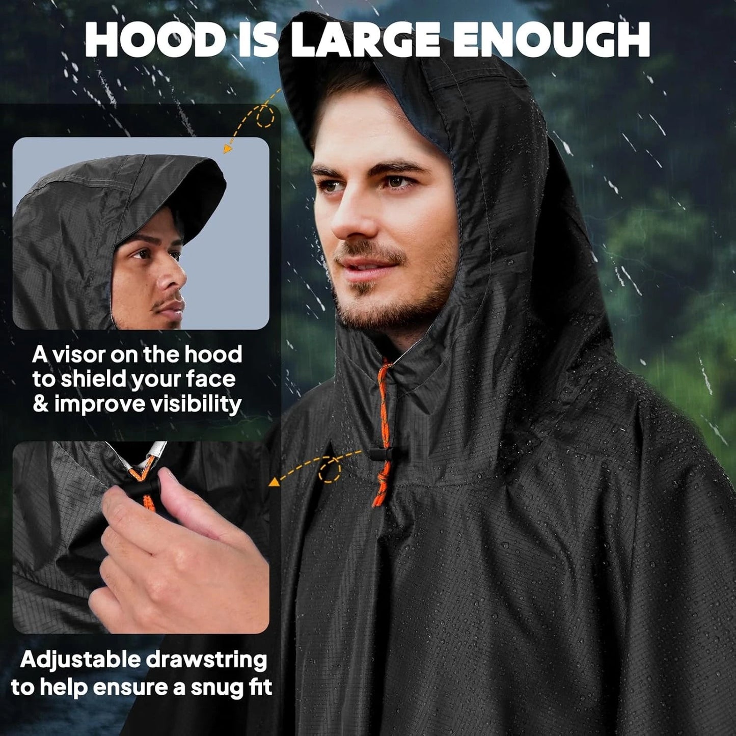Waterproof Hooded Rain Poncho for Adults | Lightweight Emergency Jacket