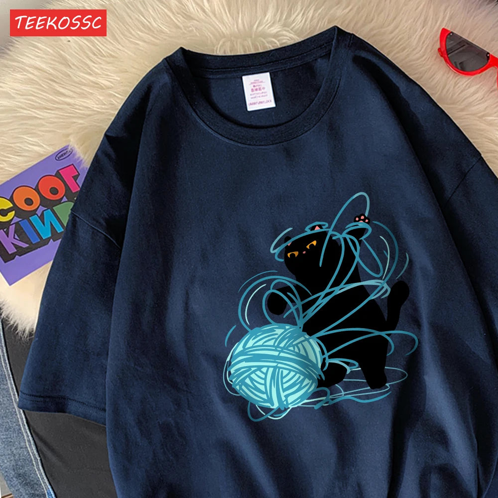 Cute Cartoon Cat Oversized Women's T-Shirt | Summer Casual Style