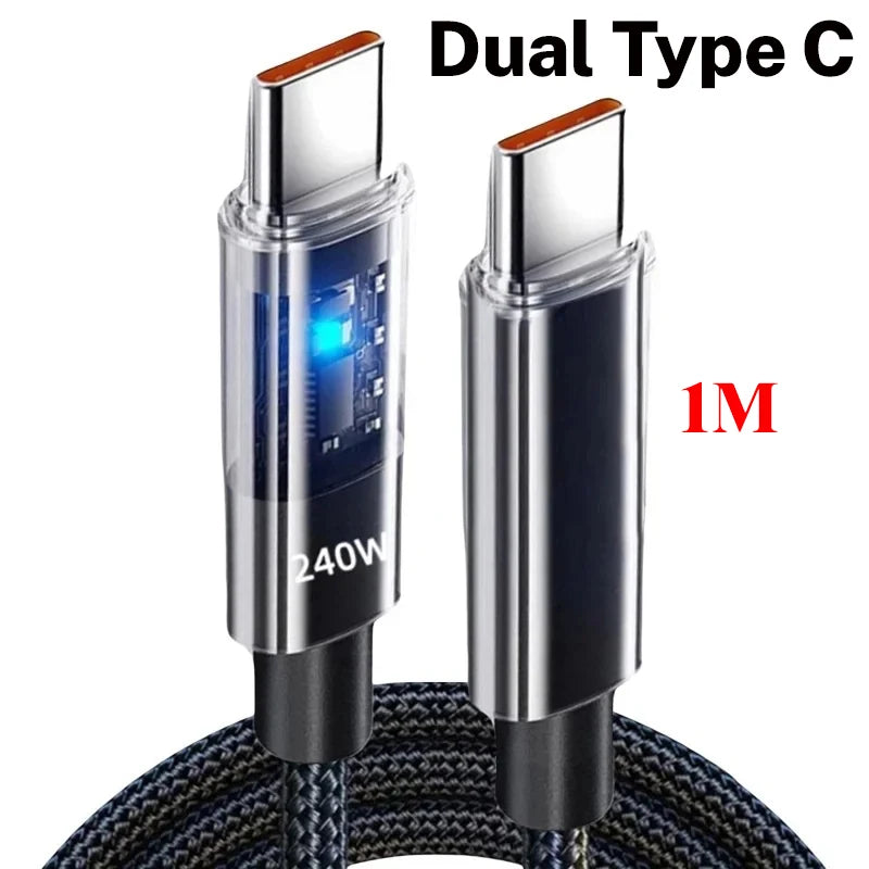 240W Nylon USB C PD Super Fast Charging Cable with LED Display