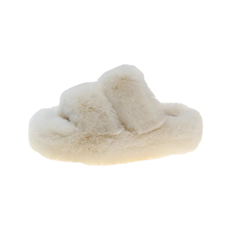 Cozy Plush Fluffy Platform Fur Slippers for Women | Anti-Slip Warmth