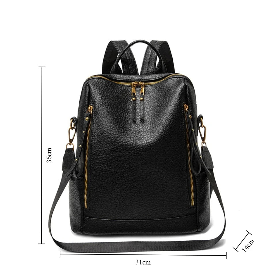 Vintage Leather Backpack | Large Capacity Travel Rucksack for Women