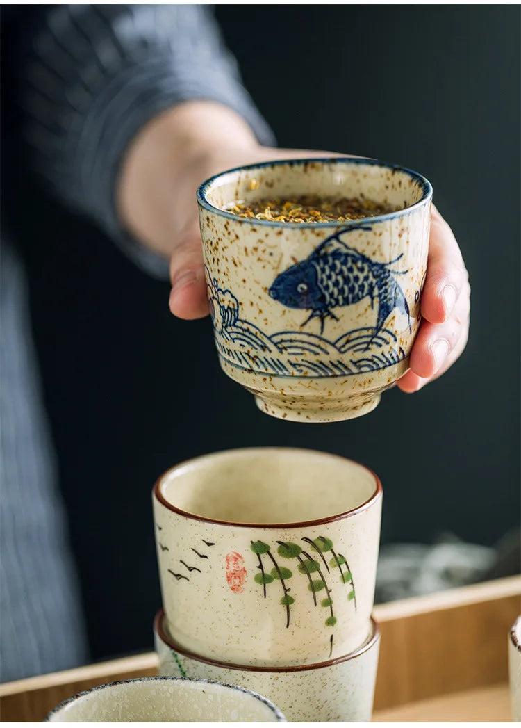 180ml Retro Japanese Ceramic Tea Cups | Hand-Painted Drinkware