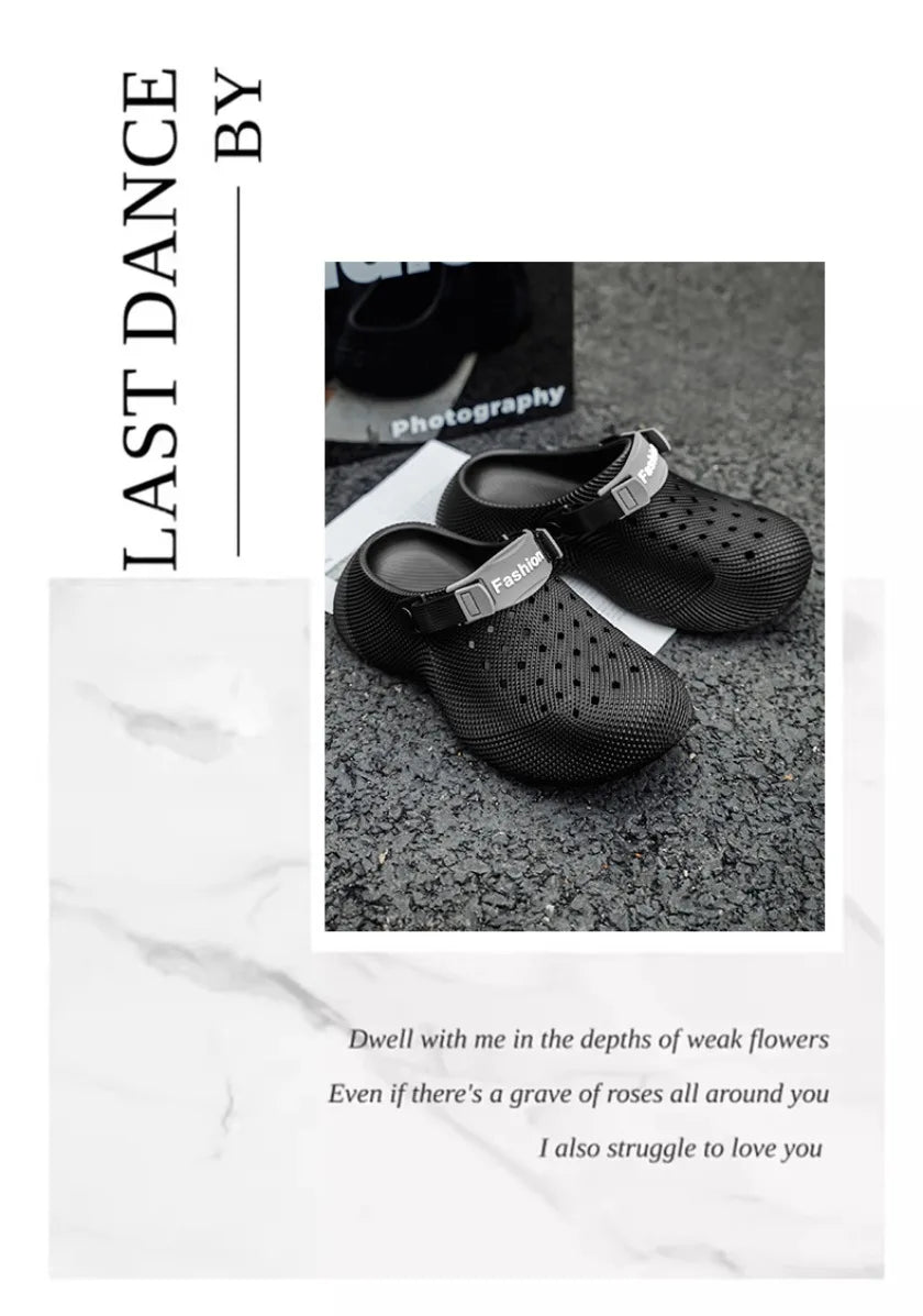 Summer new 3D grid pattern hollow breathable toe hole shoes for couples with thick soles and a poop like beach feel
