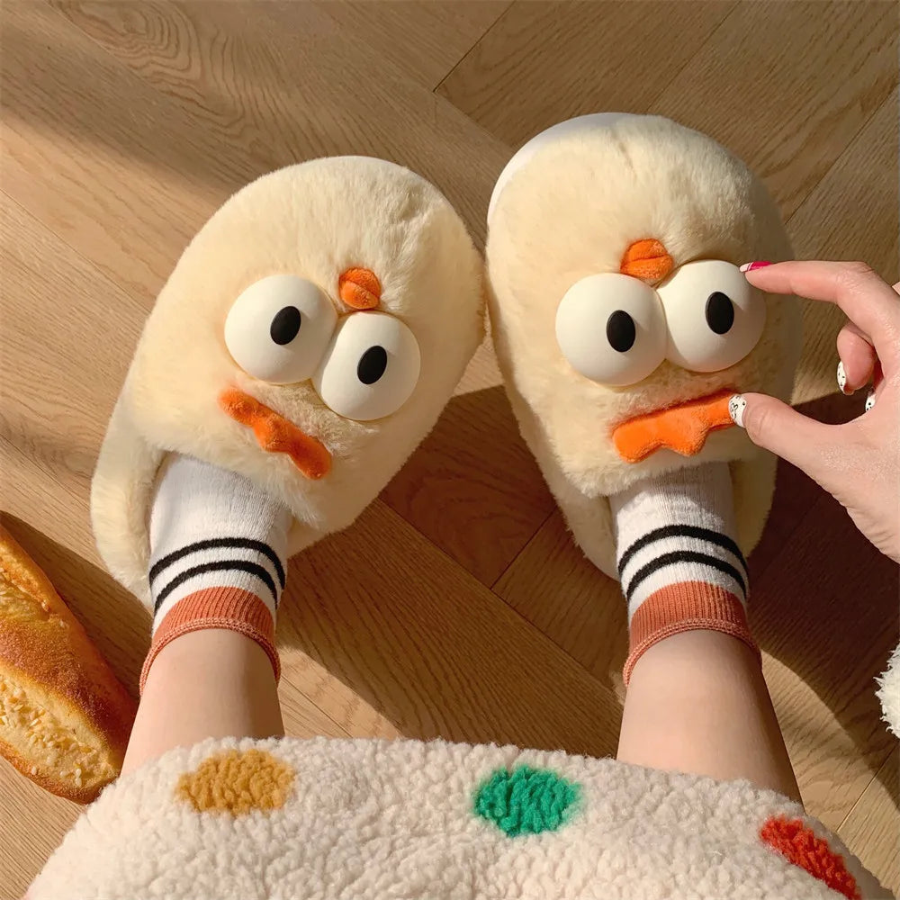 Women's Cute Cartoon Chicken Plush Slippers | Cozy Indoor Shoes