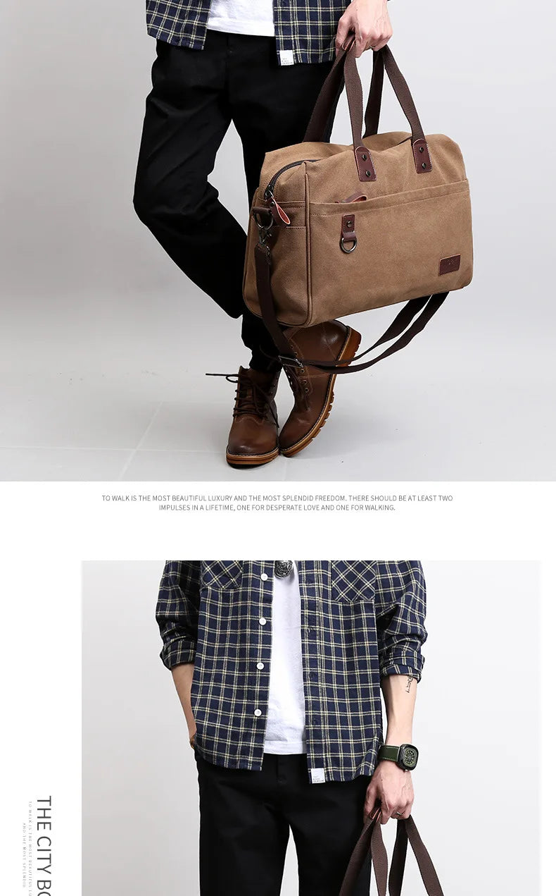 Large Capacity Men's Canvas Shoulder Bag for Travel & Business