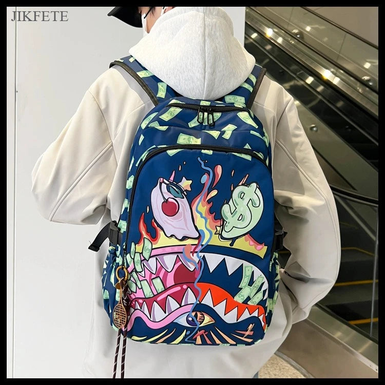 Stylish Shark Mouth Print Backpack | Versatile School & Travel Bag