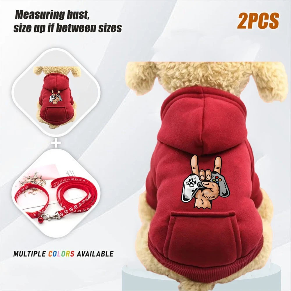 Juego de 2 piezas de correa y ropa abrigada para mascotas pequeñas