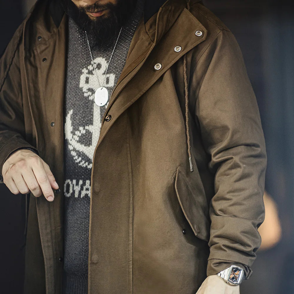 Men's Retro Hooded Windbreaker | Versatile Mid-Length Jacket