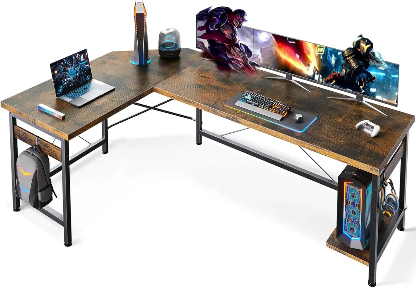 66" L Shaped Gaming Desk | Sturdy Corner Computer Table