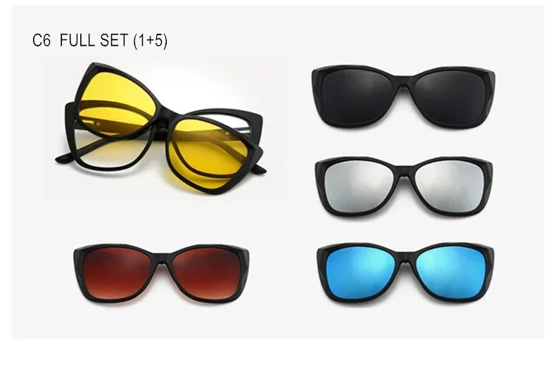 Stylish Cat Eye Prescription Glasses with Clip-On Sunglasses