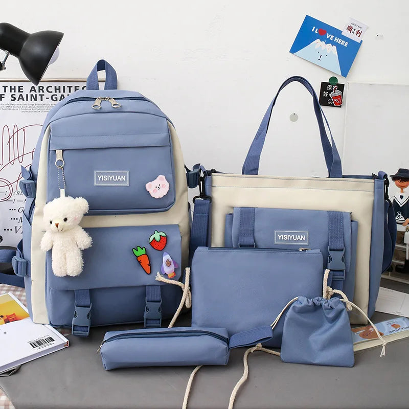 Large Capacity Kids Backpack | Versatile Nylon School Bag Set