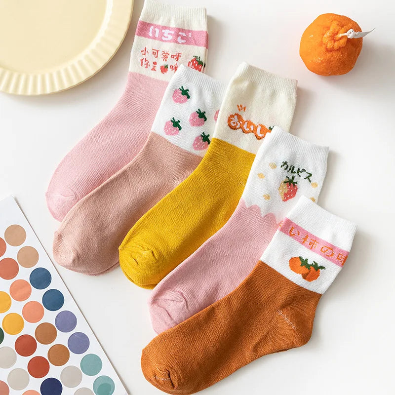 Cute Women Fruit Print Socks Set | Kawaii Casual Accessories