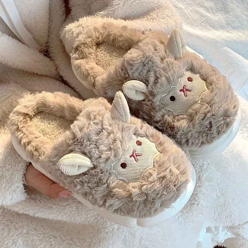 Cute Sheep Plush Slippers | Warm Faux Fur Indoor/Outdoor Shoes