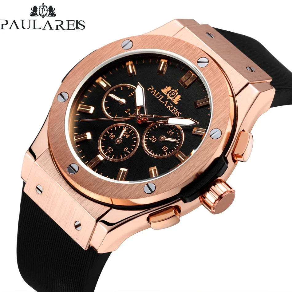 Men's Casual Automatic Mechanical Watch | Rose Gold & Rubber Strap