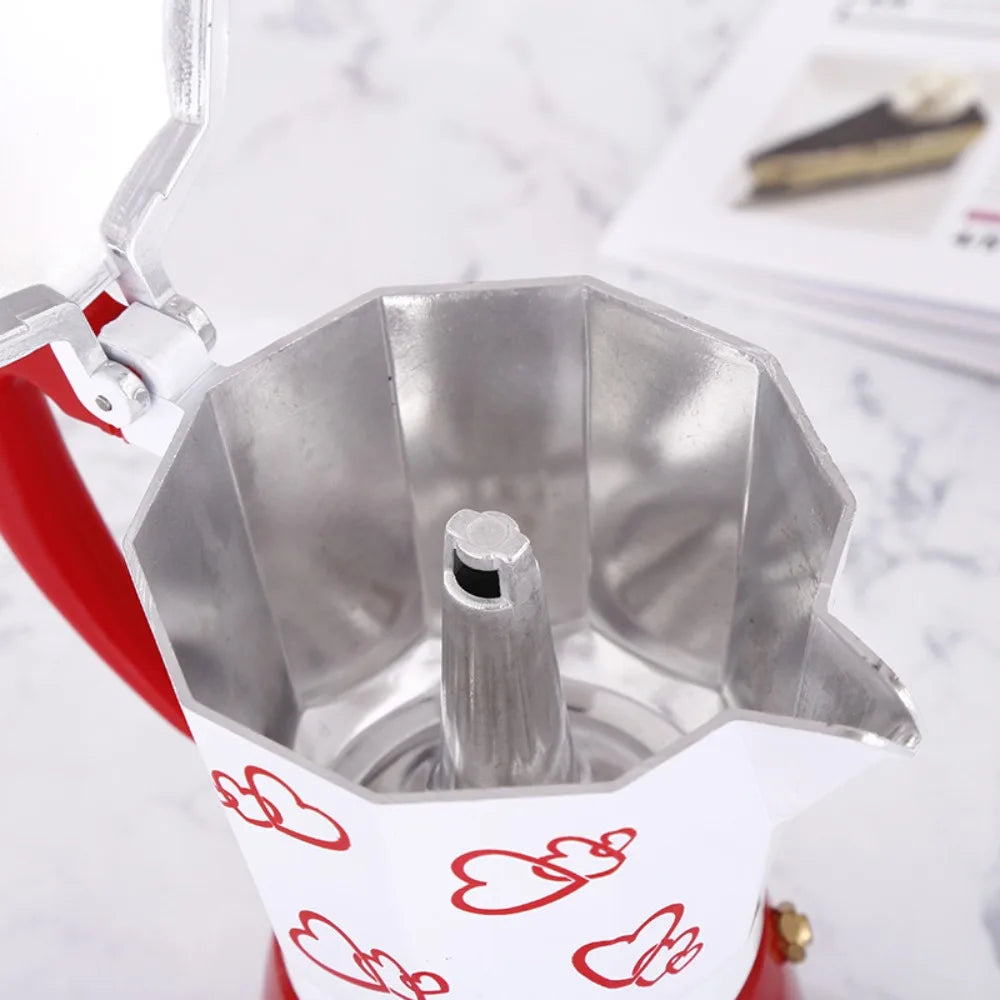 Personalized Heart Pattern Aluminum Mocha Pot | Classic Coffee Maker