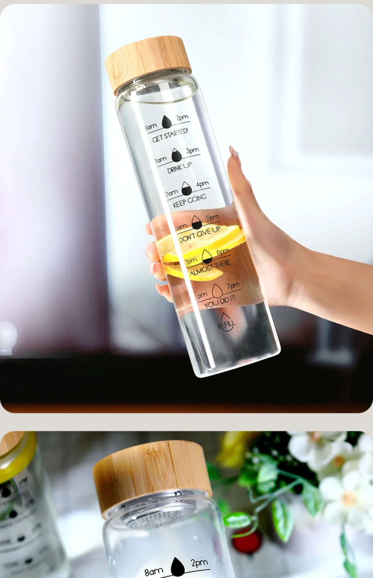 Large Capacity Glass Water Bottle with Time Marker | 1000ml