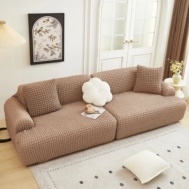 Solid Color Bubble Popcorn Sofa Cover | Elastic & Durable Fit