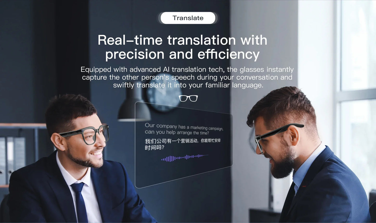 Men's AI Smart Glasses | Dual Camera Translation & Bluetooth Calling