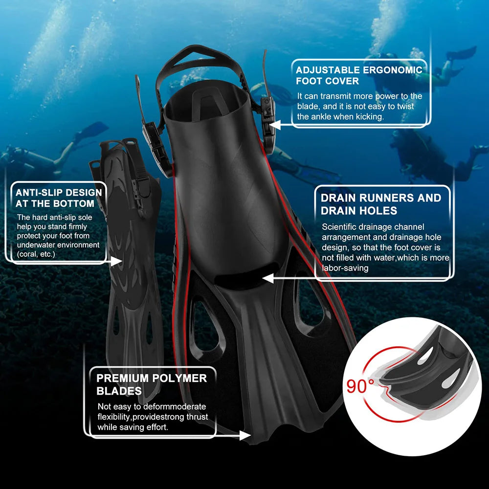 Adjustable Silicone Snorkel Fins for Adults and Kids | Travel Ready
