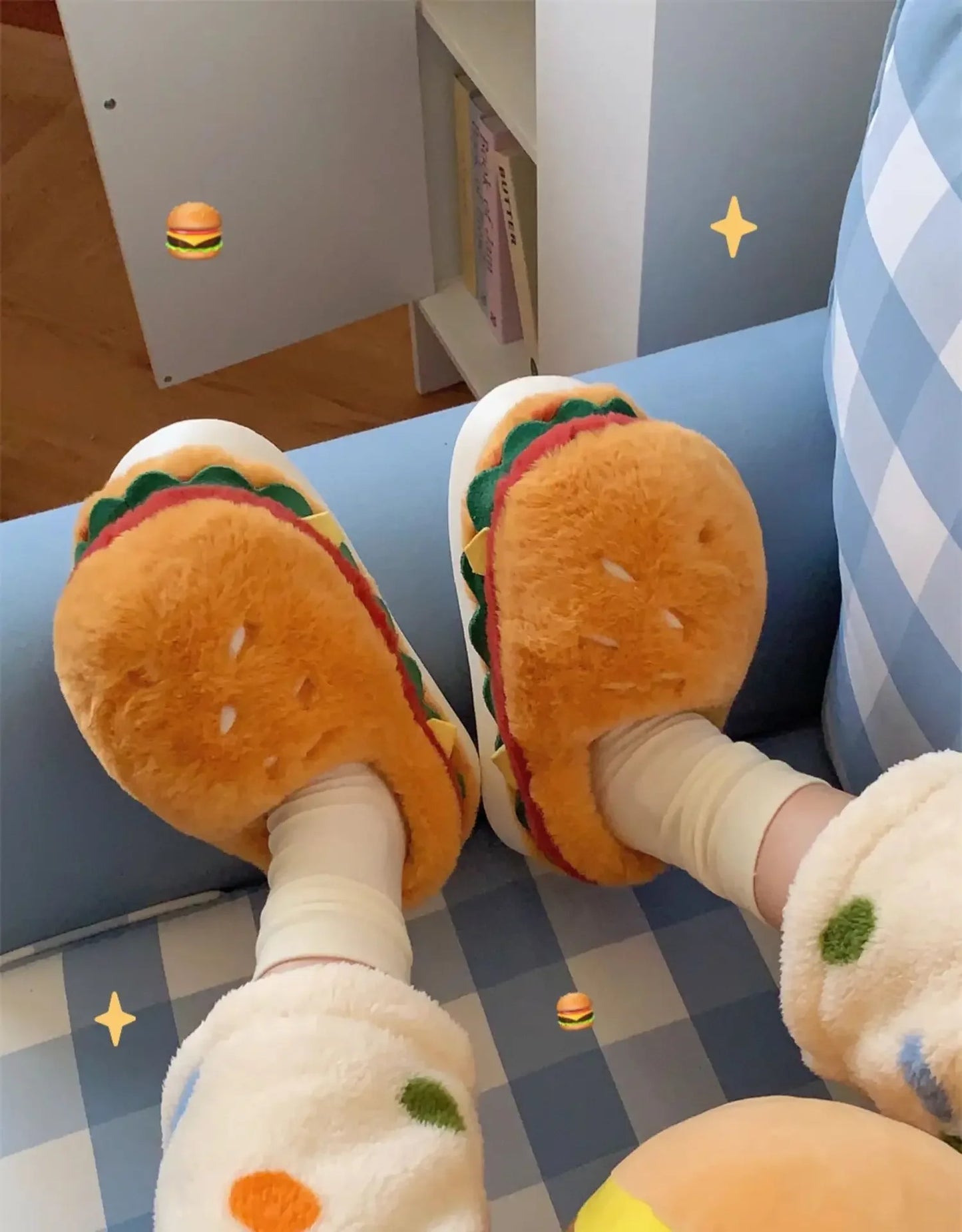 Cute Hamburger Plush Slippers | Warm & Cozy Indoor Footwear