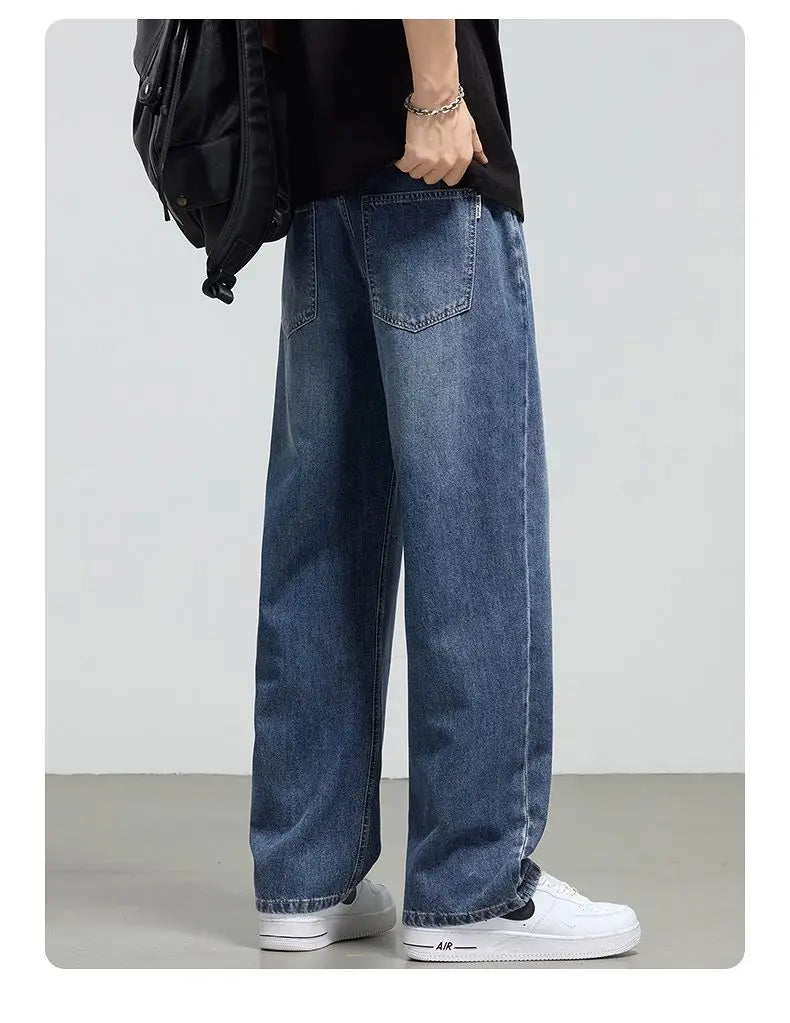 Men's Retro Straight Jeans | Casual Loose Wide Leg Denim Pants