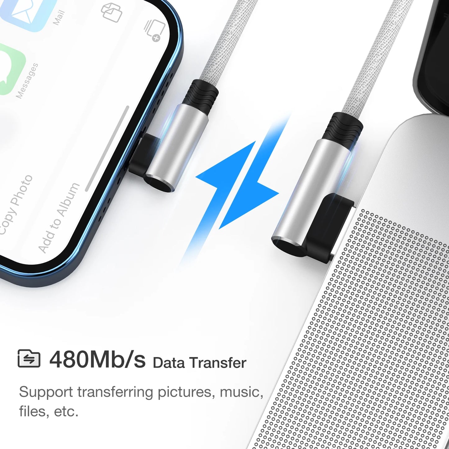 Fast Charge 90 Degree USB Cable for iPhone & iPad | 2m & 3m Options