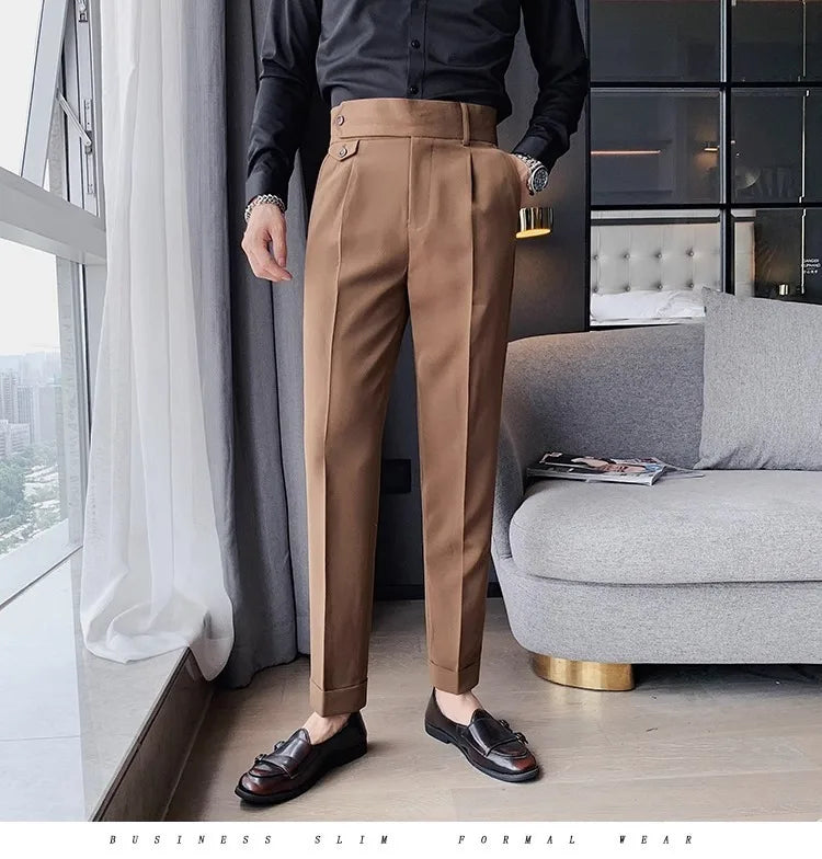 Stylish High Waist Slim Fit Suit Pants for Men | Comfortable Fashion