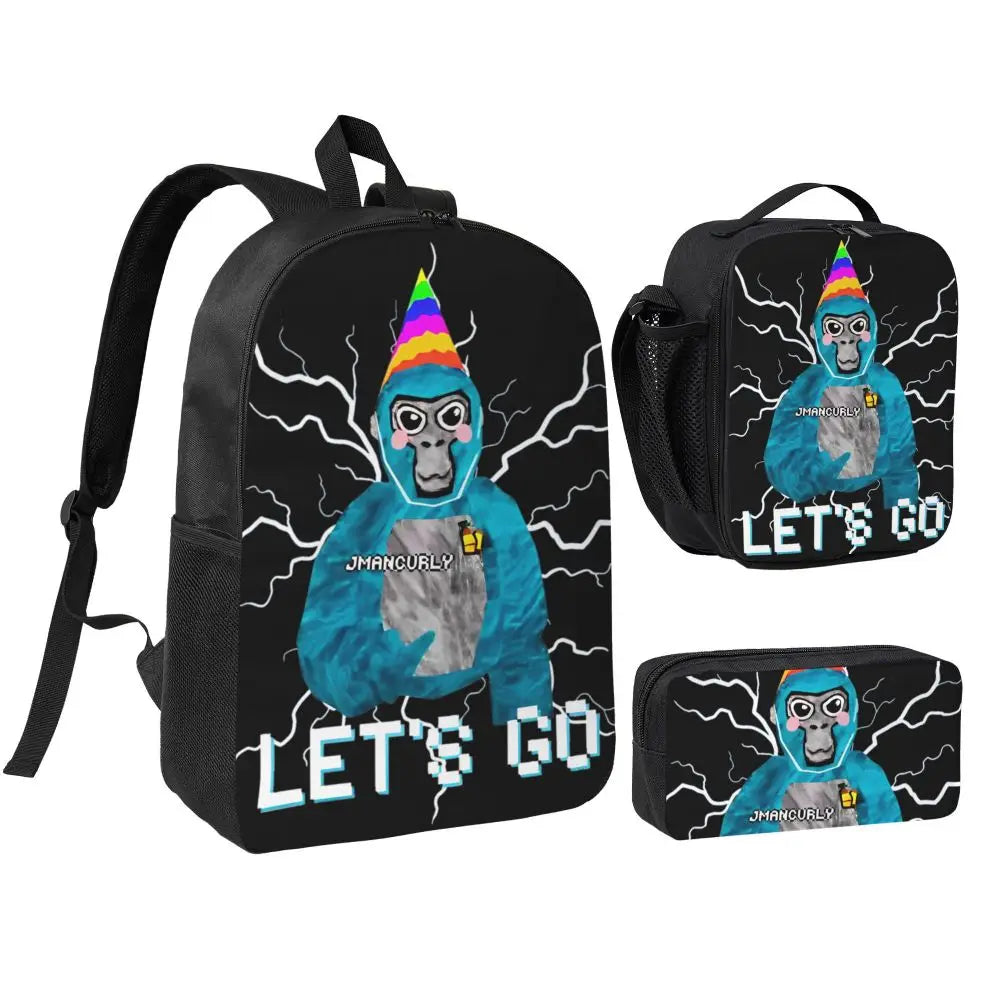 Stylish Black and White Gorilla Backpack Set for Teens | Versatile Bags