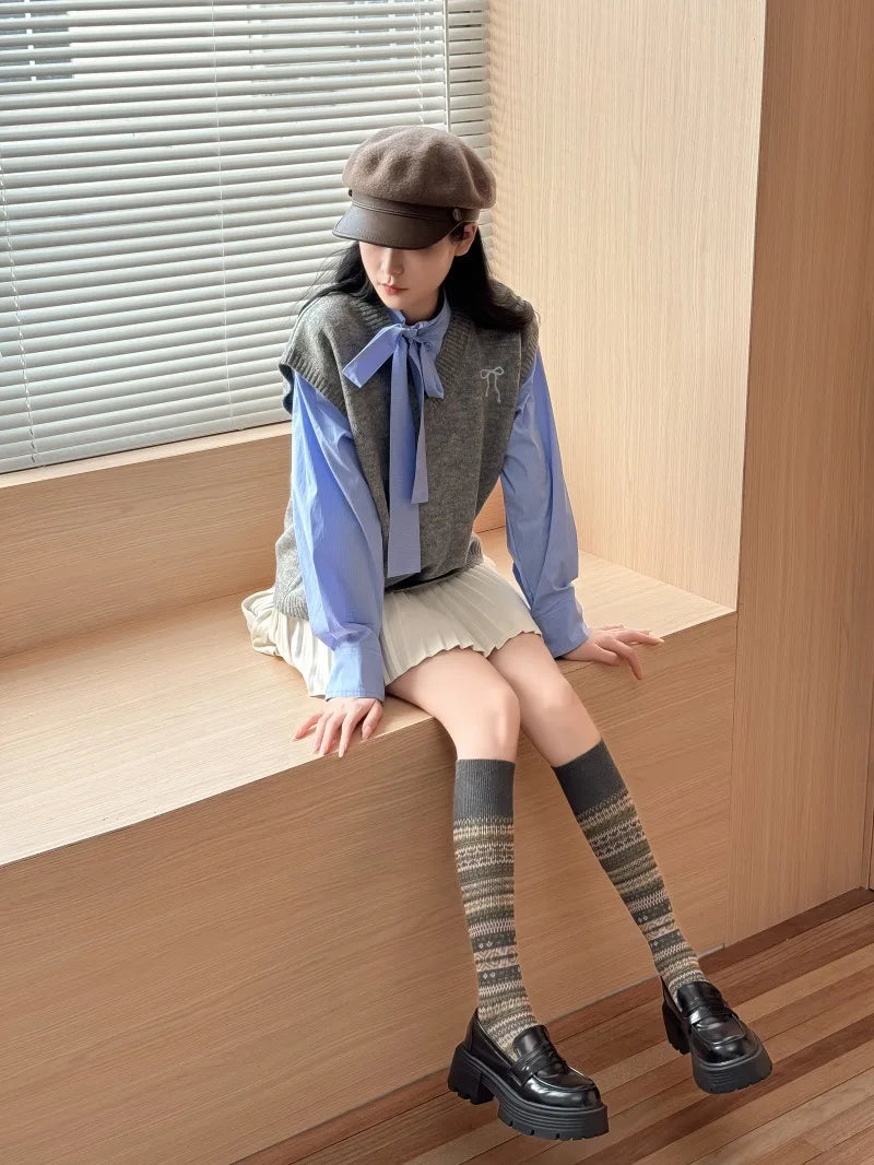 Women's Retro Knitted Knee Socks | Vintage Style for Autumn & Winter