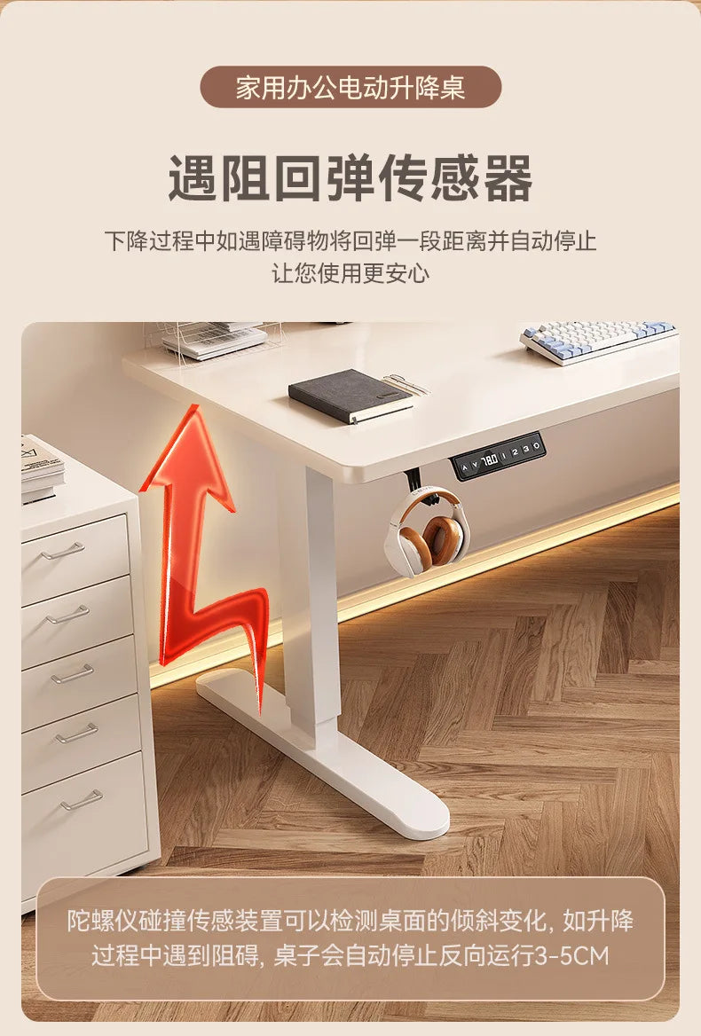 Electric Height Adjustable Solid Wood Computer Desk for Home & Office