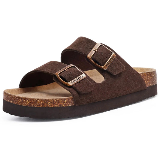 Women's Suede Sandals | Adjustable Buckle Cork Platform Footwear