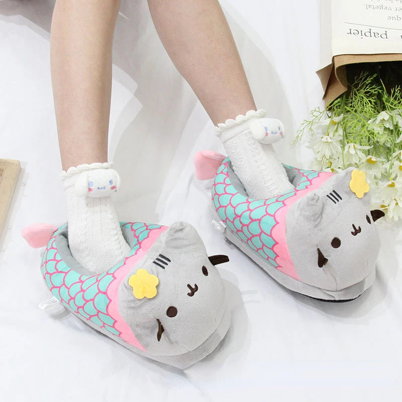 Cute Cartoon Cat Slippers | Cozy Plush Doll Indoor Shoes