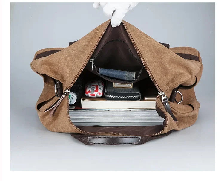 Large Capacity Casual Men's Canvas Travel Handbag | Lightweight Shoulder Bag