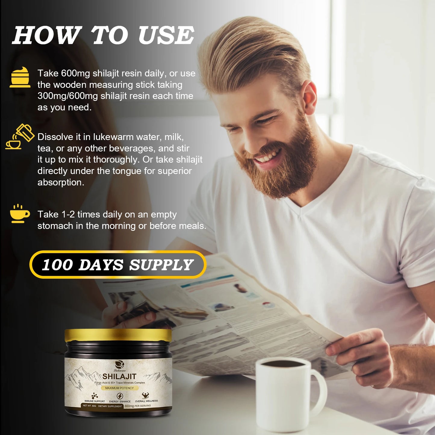 Premium Shilajit Supplement with 85+ Trace Minerals | Energy Boost