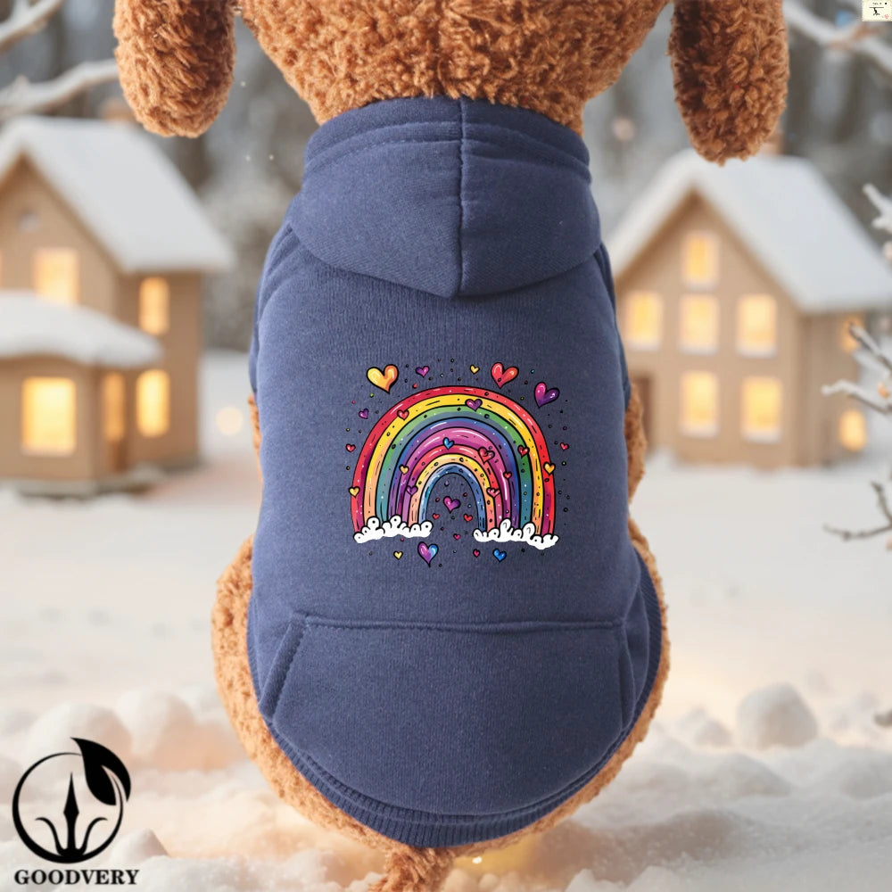 Sudadera con capucha elegante para perros | Divertido patrón de arcoíris de dibujos animados