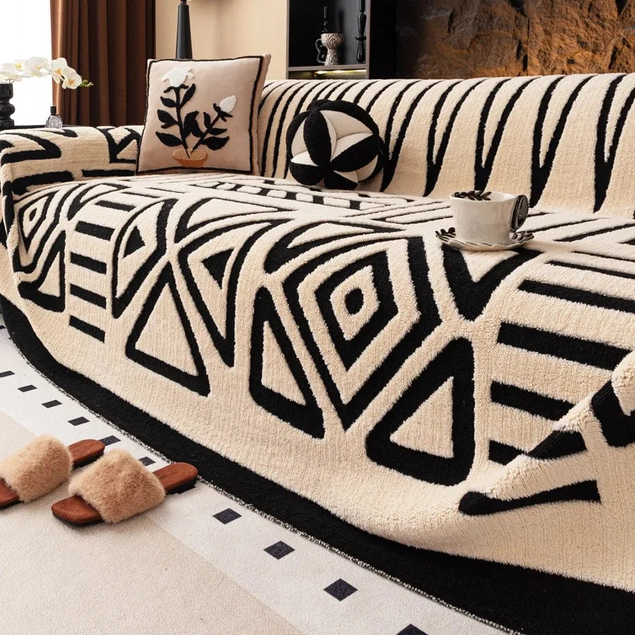 Bohemian Jacquard Fleece Sofa Towel | Cozy Blanket for Living Room