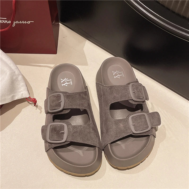Comfortable Summer Women Slippers with Retro Buckle Design