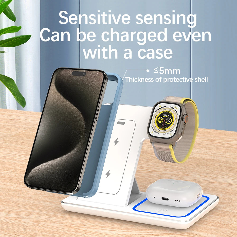 30W Foldable 3-in-1 Wireless Charging Station | Fast Qi Charger