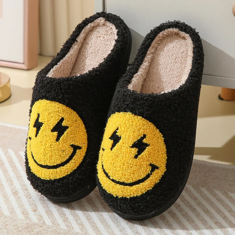 Women's Leopard Print Plush Slippers | Cute Smile Face House Shoes