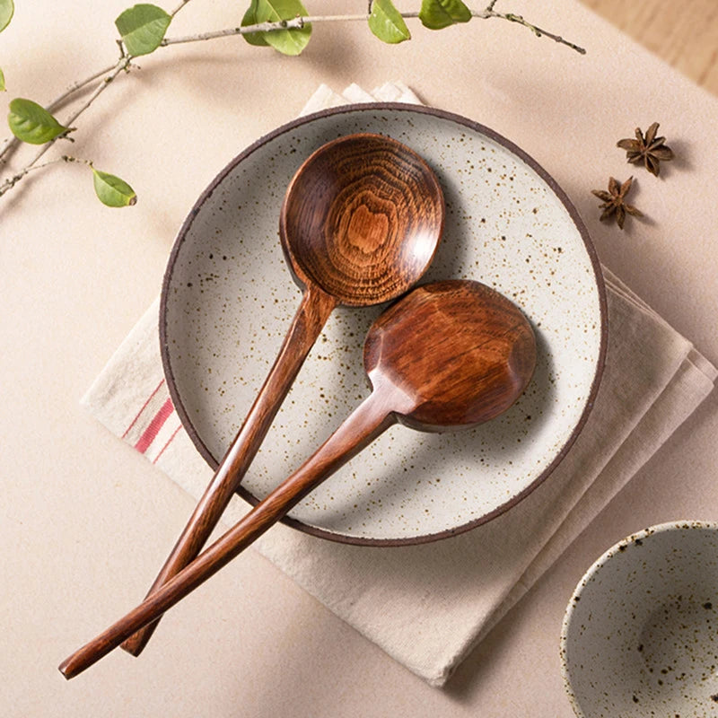 Cuchara de madera de mango largo para ramen | Utensilio de cocina esencial