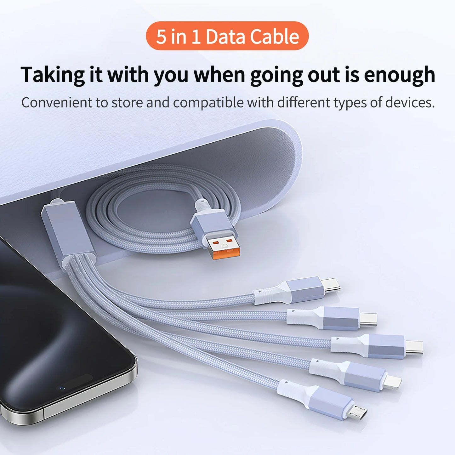 5-in-1 Multi USB Charging Cable | Fast Charger Cord Connector