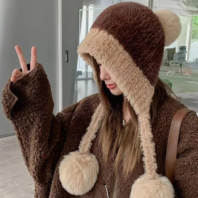 Women's Cute Bear Ears Plush Winter Hat | Stylish and Warm Beanie