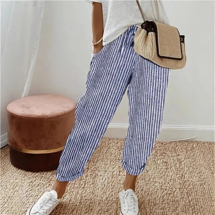 Stylish Women's Loose Stripe Printed Casual Pants for Summer