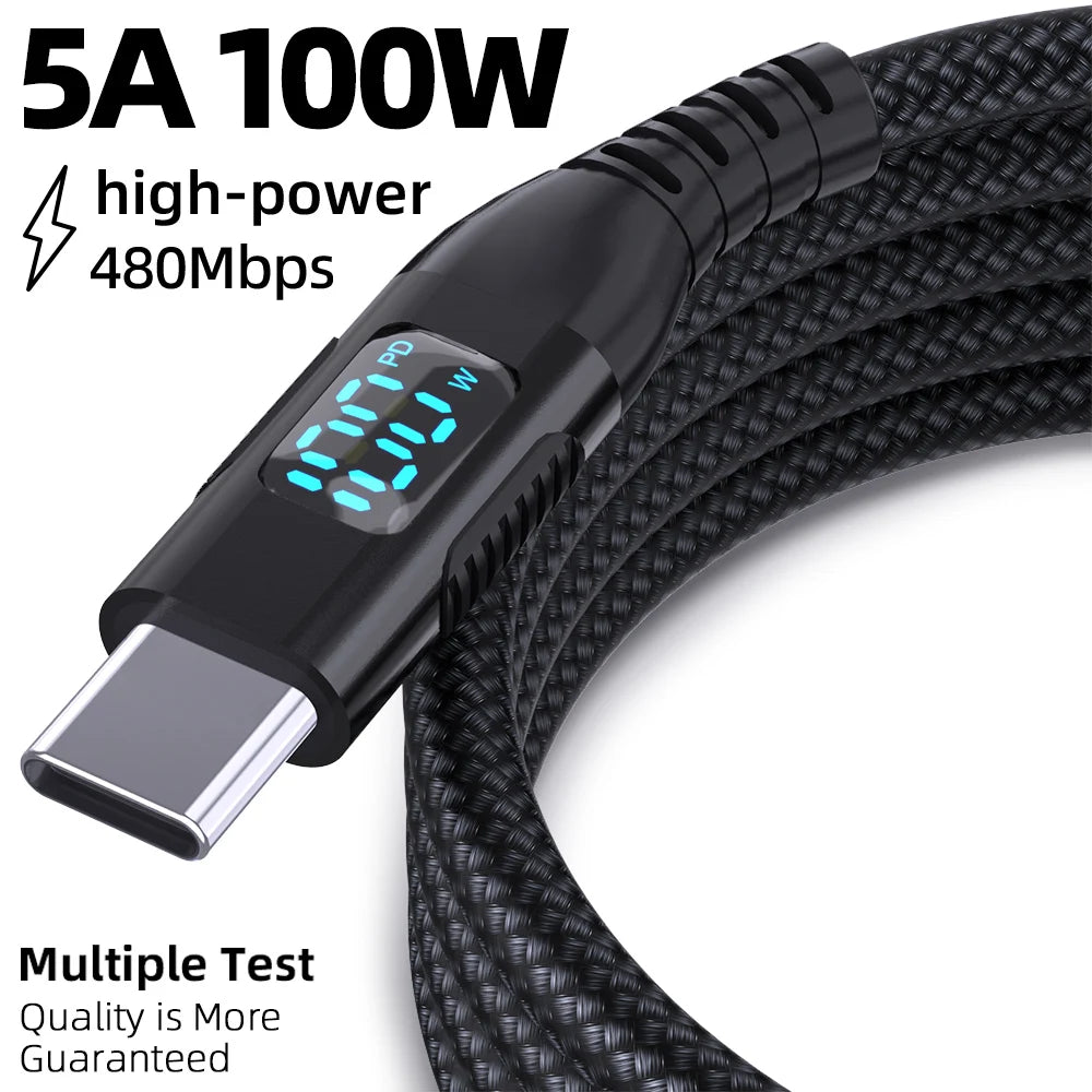 USB C to Type C Fast Charging Cable with LED Display | 100W Power