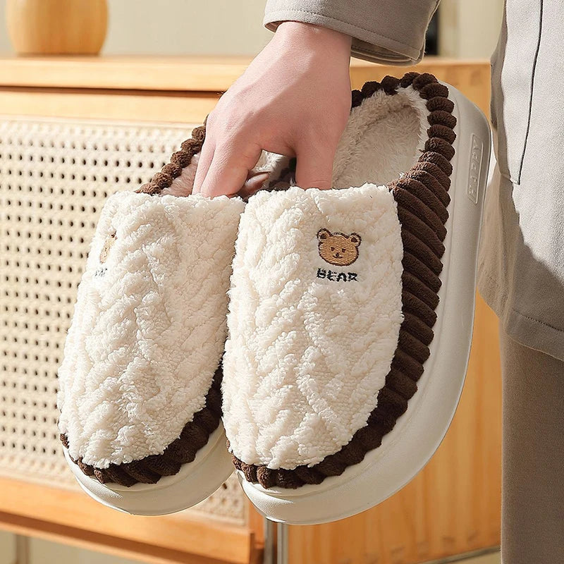 Cozy Cartoon Bear Slippers | Warm Plush Indoor House Shoes