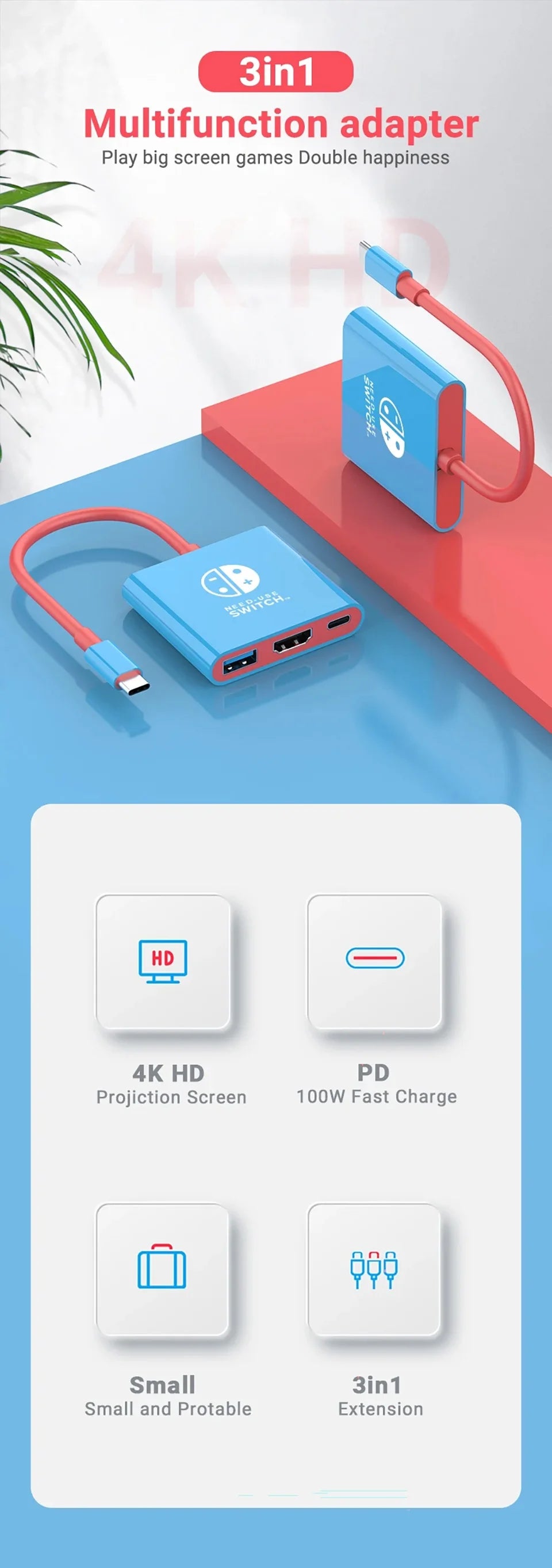 3-in-1 USB-C Hub | 4K HDMI Adapter with Fast Charging