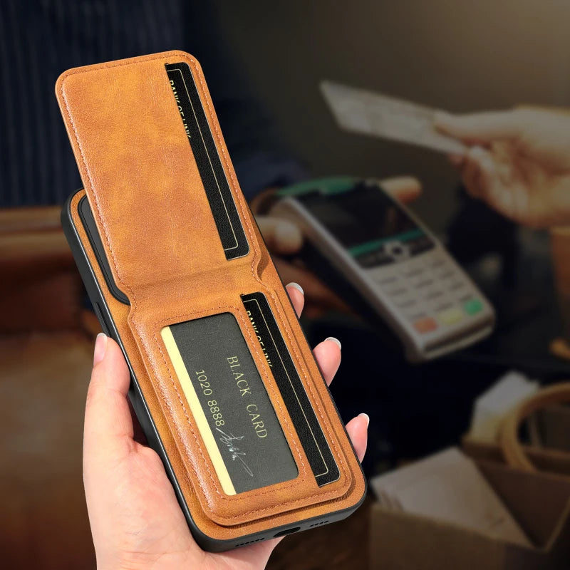 Magnetic Wallet Card Slot Holder Leather Phone Case