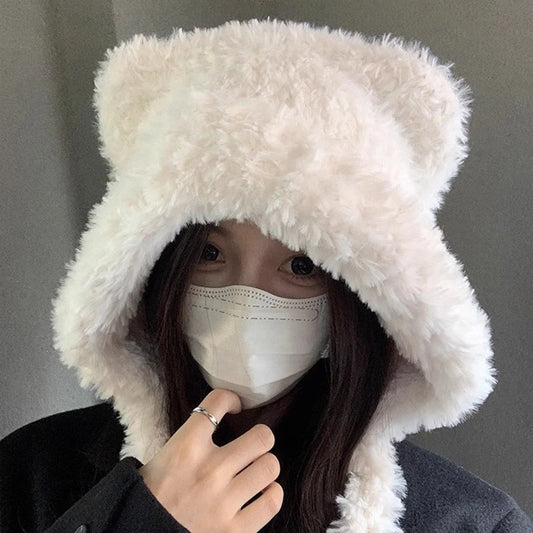 Women's Cute Bear Ears Plush Winter Hat | Stylish and Warm Beanie