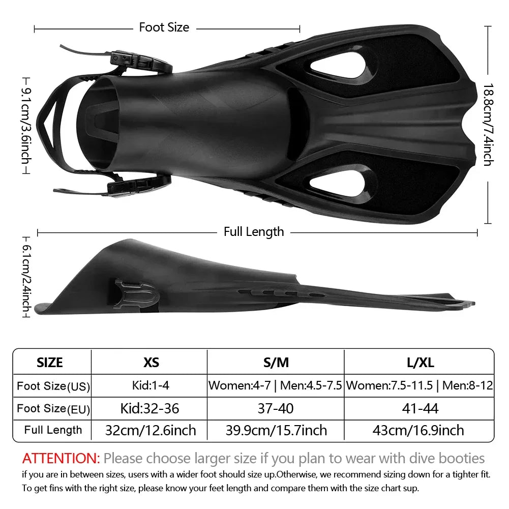 Professional Scuba Diving & Snorkeling Short Fins for Adults