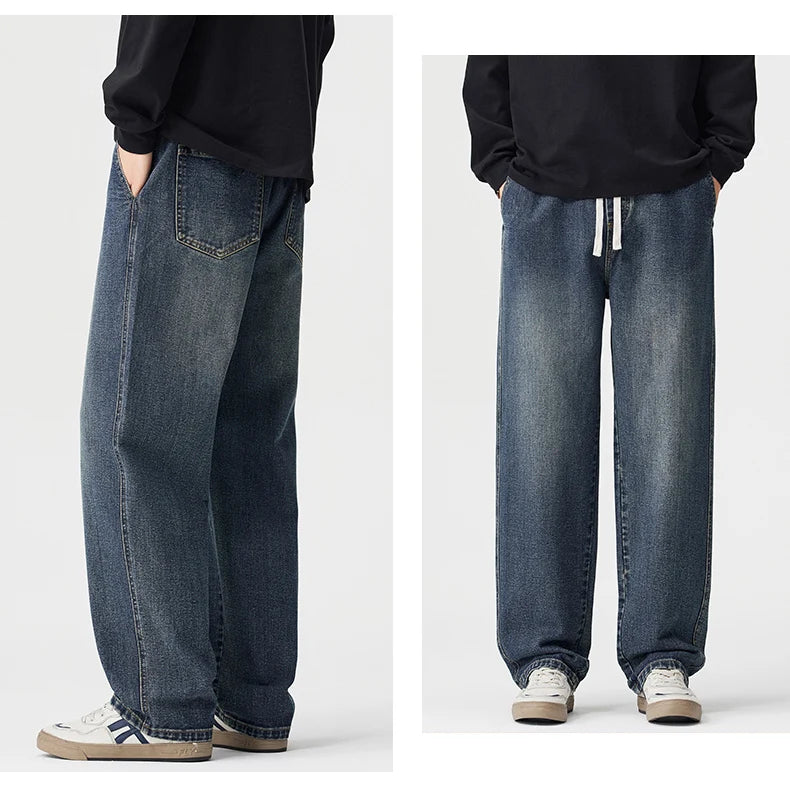 Men's Vintage Drawstring Wide-Leg Jeans | Trendy Casual Pants